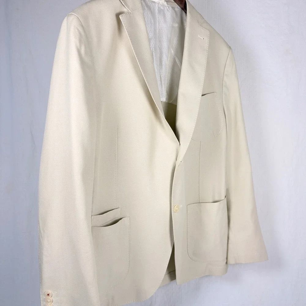 JKT New York Mens 44R 100% Silk Blazer Ivory 2-Button Sport Coat Quiet Luxury